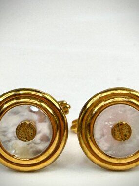 Vintage Dunhill Mother of Pearl Gold Tone Cufflinks Round SS314